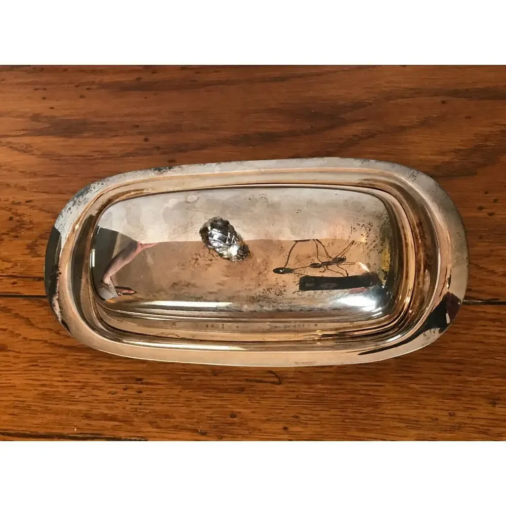 Vintage FB Rogers Silverplate Lidded Butter Dish Floral Handle